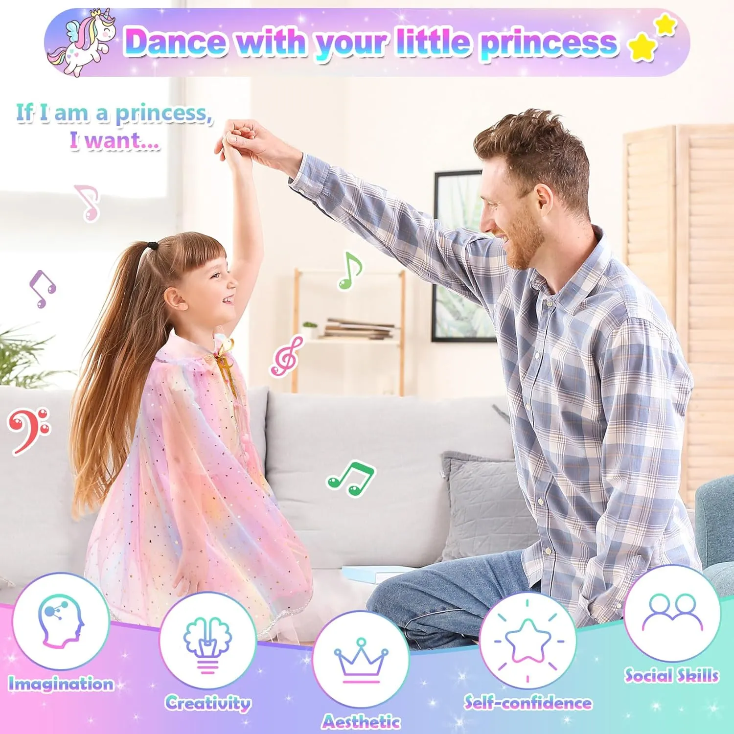 Toddler Toys for Girls,Princess Dresses for Girls Toys for 3 4 5 6 7 8 9 Year Old Girls,Princess Dress Up Clothes