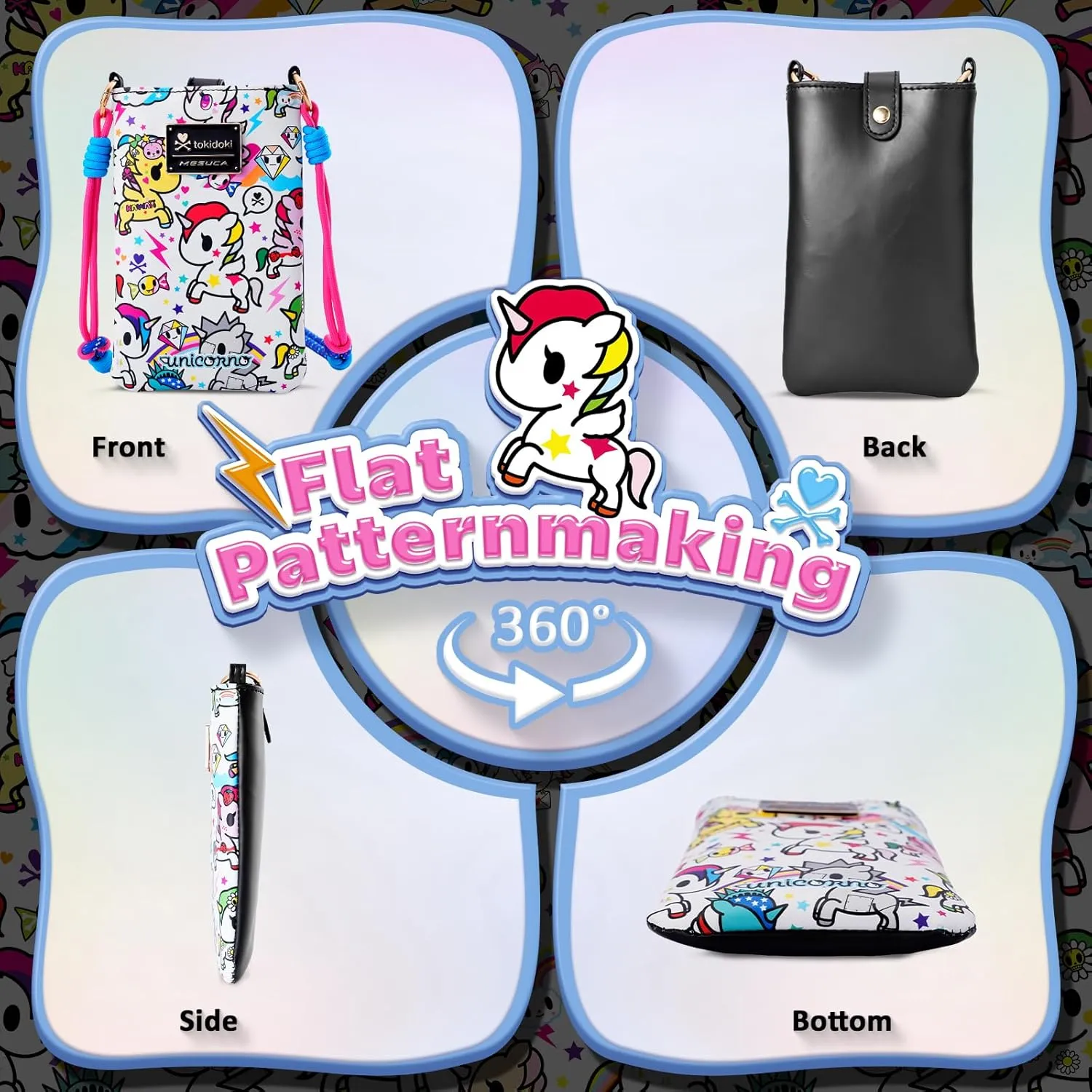 Tokidoki Official Licensed Leather Crossbody Bag with Adjustable Strap Phone Bag Shoulder Bag Coin Purses for Women