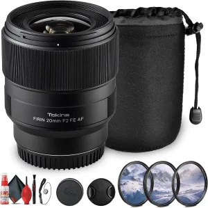 Tokina FiRIN 20mm f/2 FE AF Lens for Sony E-Mount | Full-Frame Wide-Angle Prime | f/2 Aperture | Fast Autofocus (FRN-AF20FXSE)   Lens Filter Kit   Cleaning Kit   Pouch   Cap Keeper