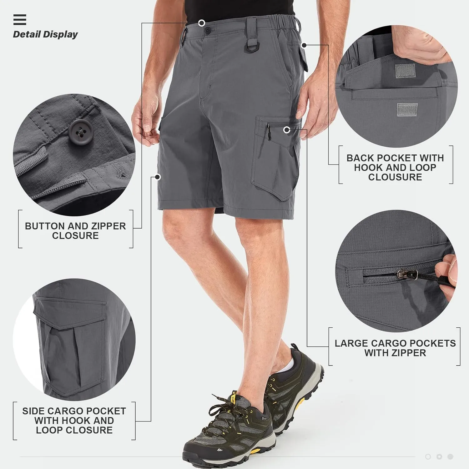 Toomett Mens Hiking Cargo Shorts Quick Dry Lightweight Travel Fishing Camping Golf Shorts with Multi Pockets