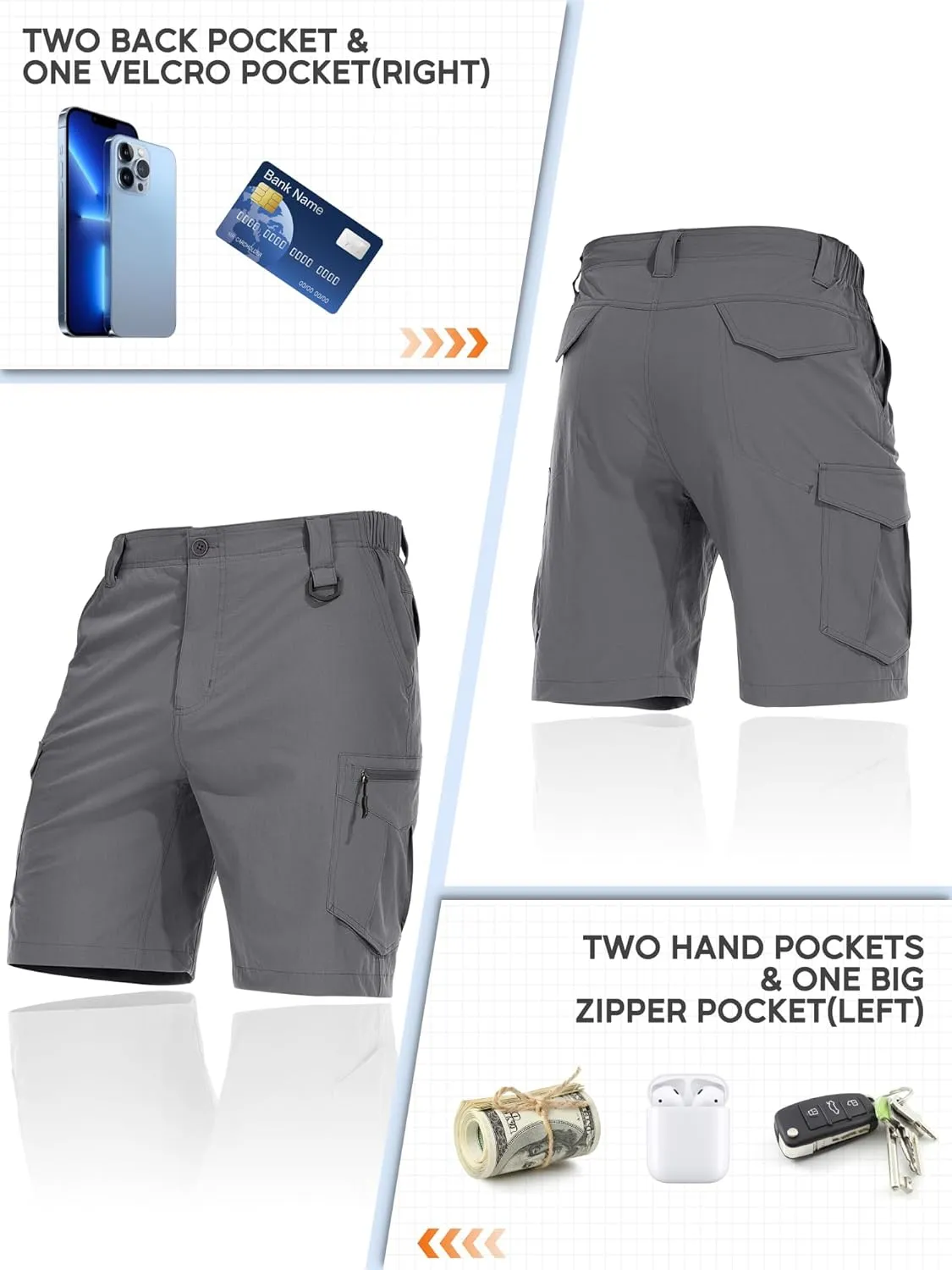 Toomett Mens Hiking Cargo Shorts Quick Dry Lightweight Travel Fishing Camping Golf Shorts with Multi Pockets