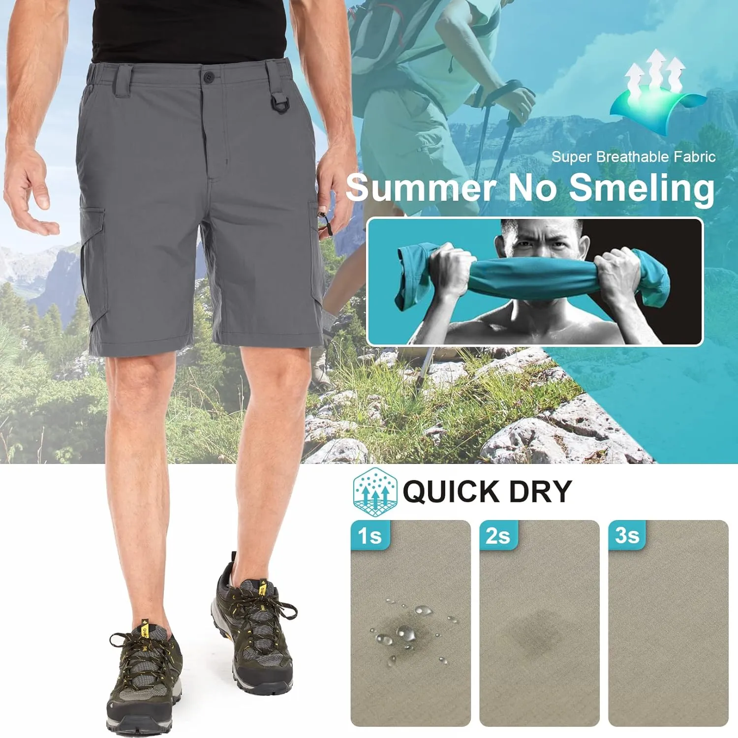 Toomett Mens Hiking Cargo Shorts Quick Dry Lightweight Travel Fishing Camping Golf Shorts with Multi Pockets