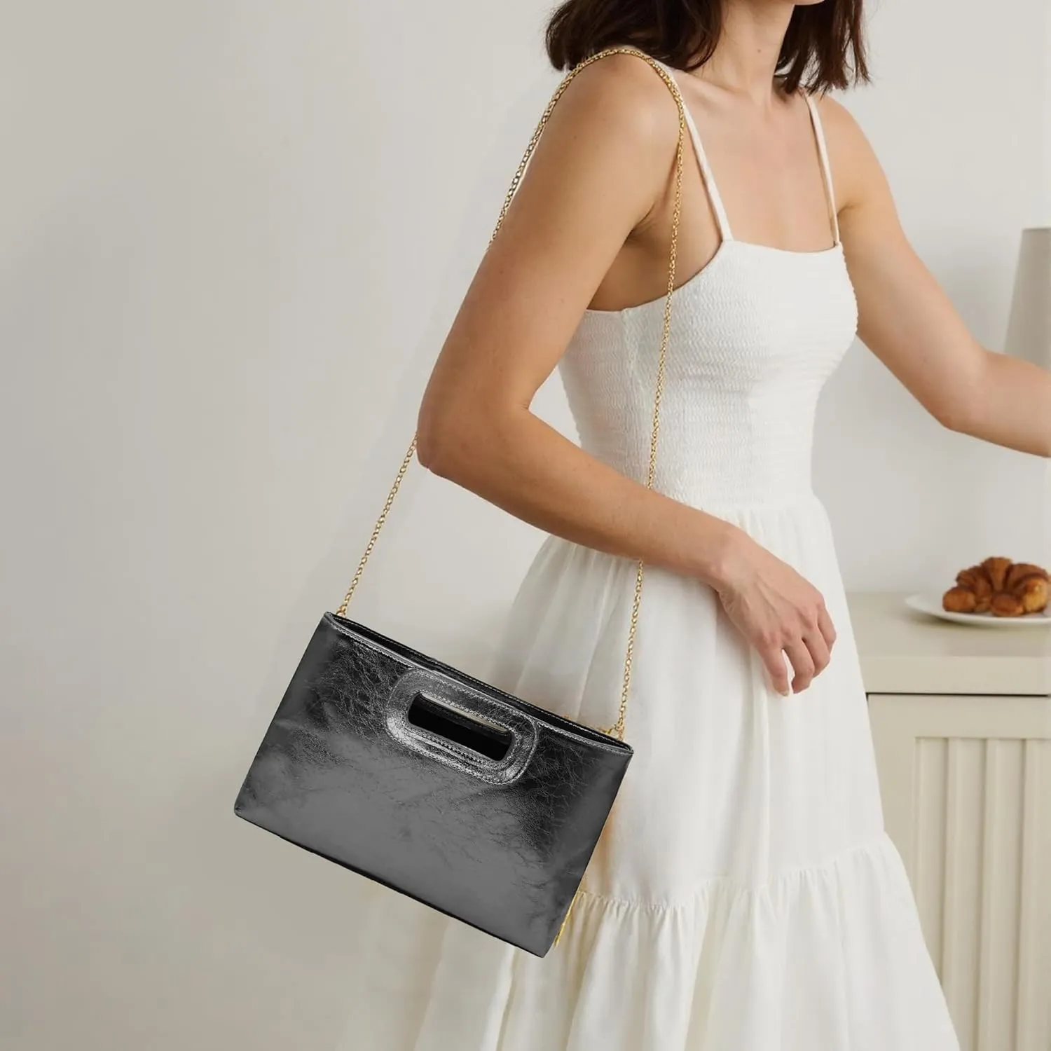 Top-Handle Clutch Purses for Women,Elegant PU Leather Evening bag for Prom, Cocktail, and Wedding