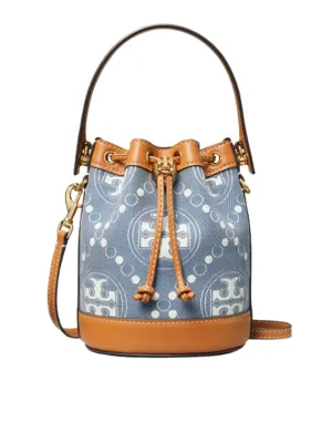 Tory Burch T Monogram Denim Mini Bucket Bag Multi
