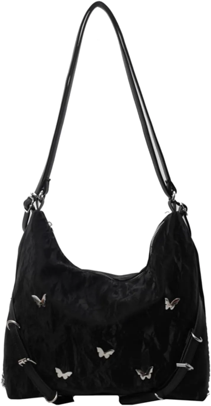 Tote Bag For Woman, Fashion PU Velvet Bag with Elegant Butterfly Decoration, Single/Double/Hand Strap Options