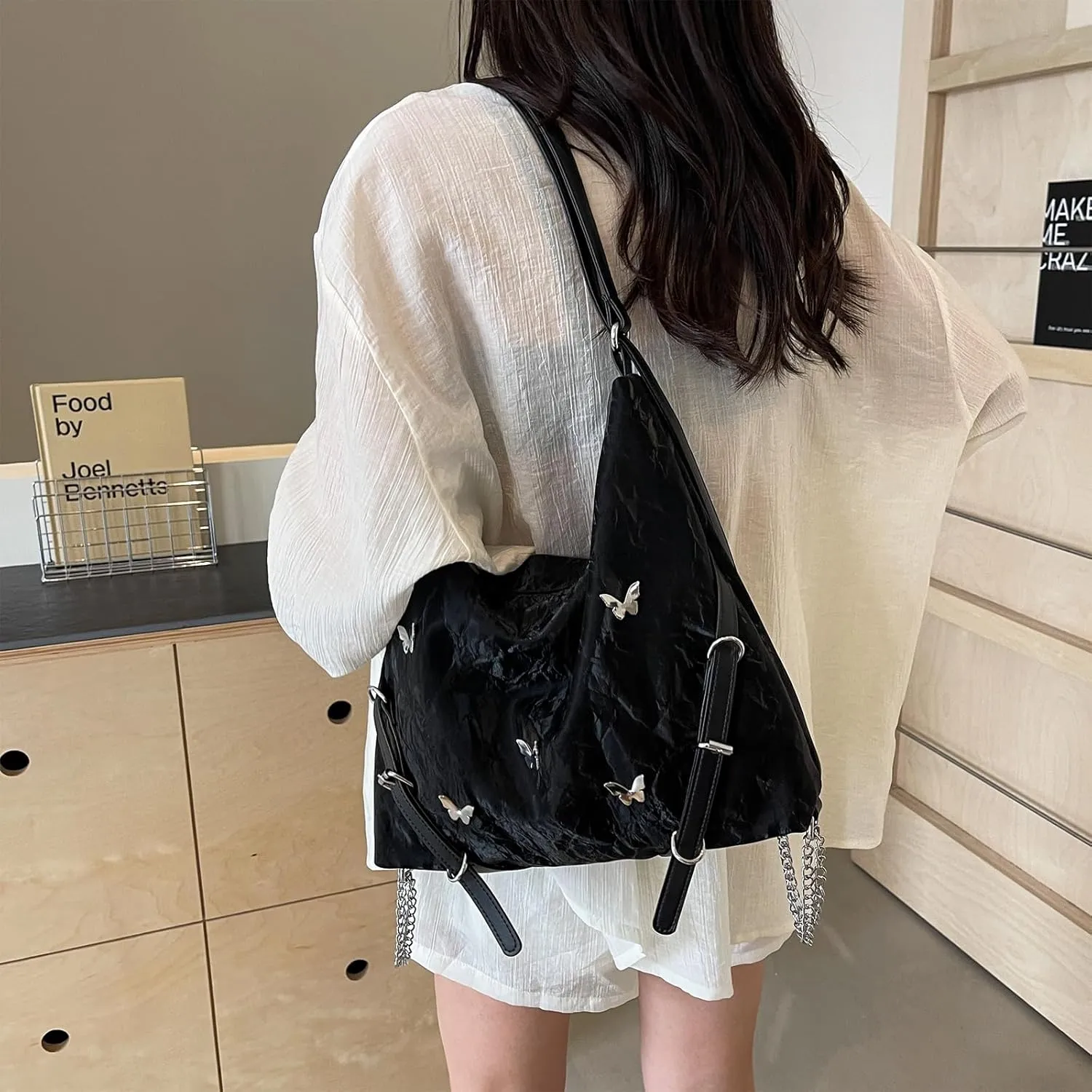 Tote Bag For Woman, Fashion PU Velvet Bag with Elegant Butterfly Decoration, Single/Double/Hand Strap Options