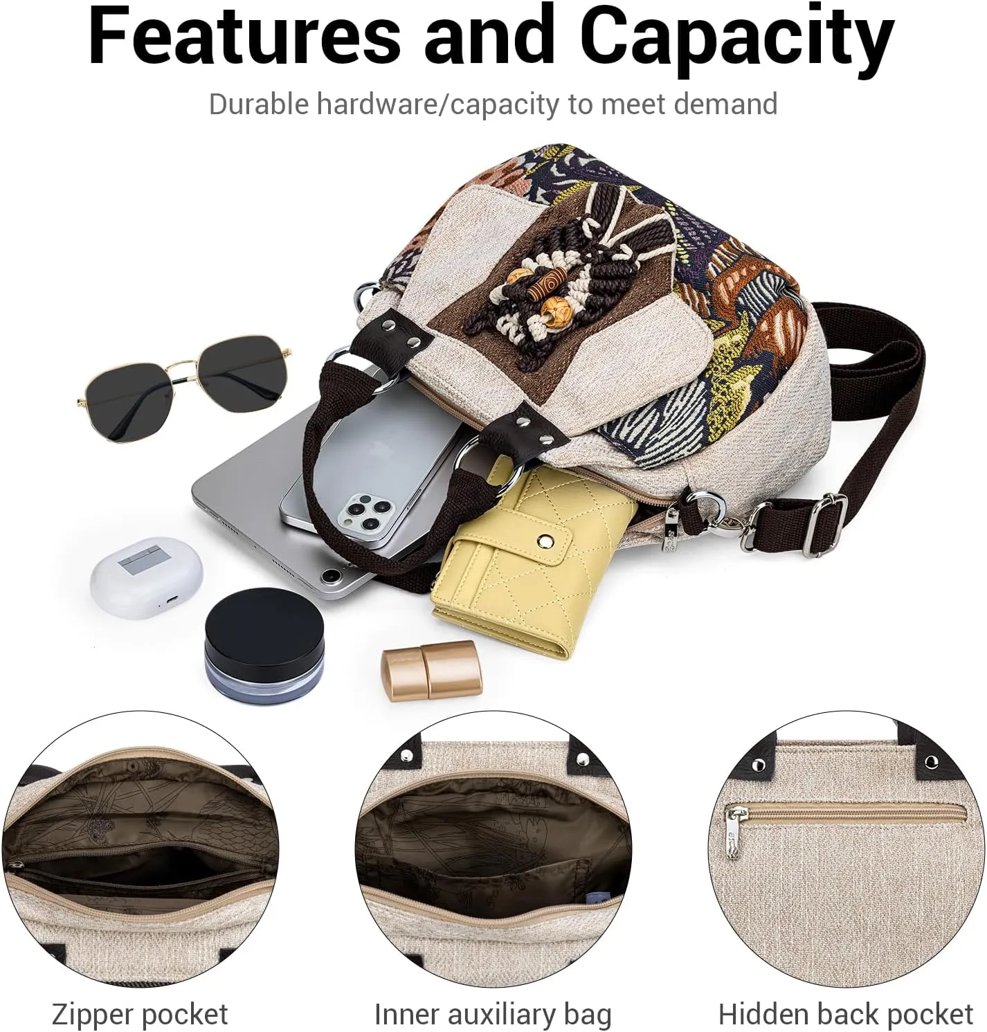 Tote Bag for Women With Zipper, Small Crossbody Bags for Women Trendy, Hand-Woven Shoulder Handbags