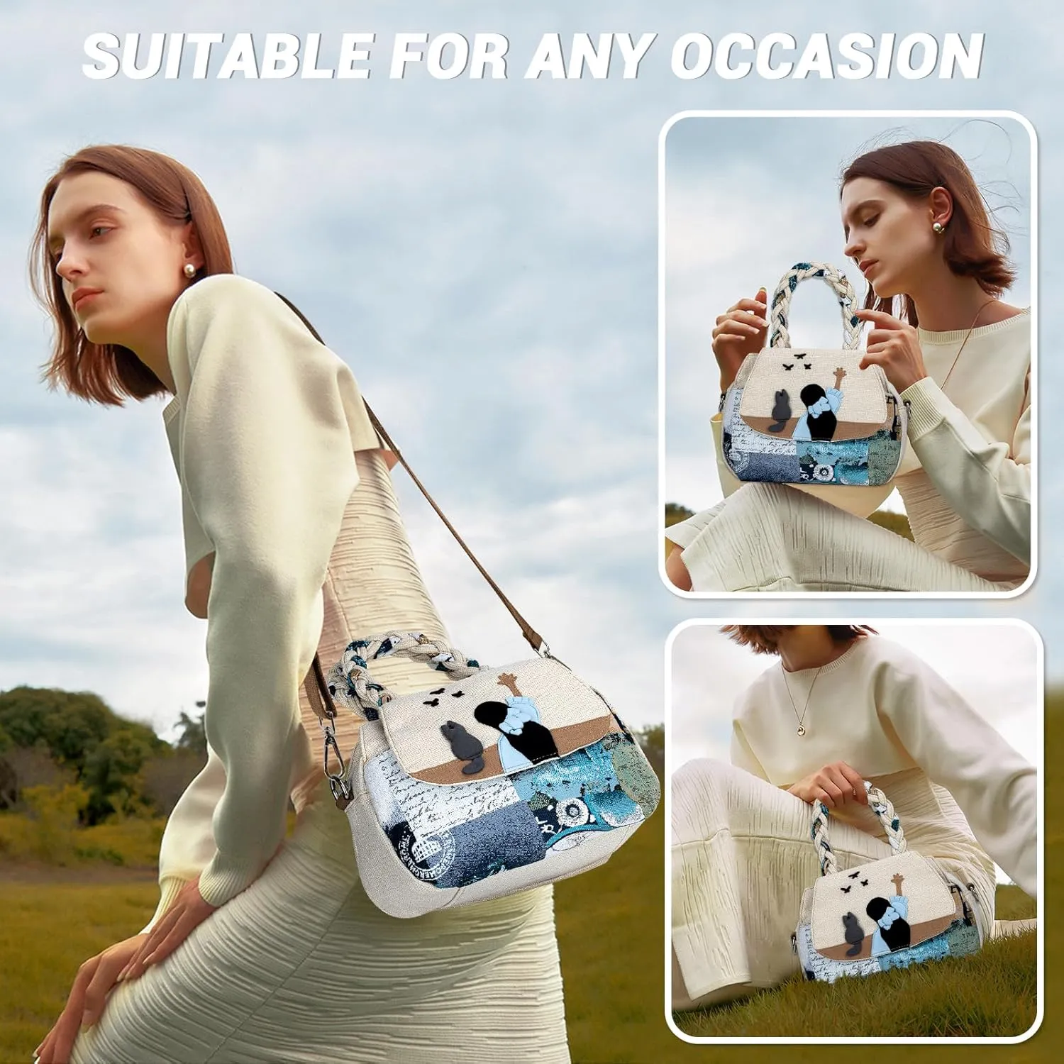Tote Bag With Zipper, Small Crossbody Bags for Women Trendy, Hand-Woven Shoulder Handbags for Women