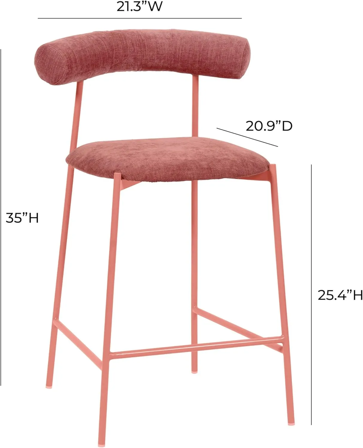 Tov Furniture Liliana Mauve Velvet Upholstered and Metal Frame Counter Stool