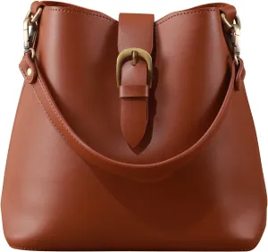 Town Bucket Vegan Leather Bag For Women Hobo Retro Faux Casual Purse Classic Vintage Simple Shoulder Handbag