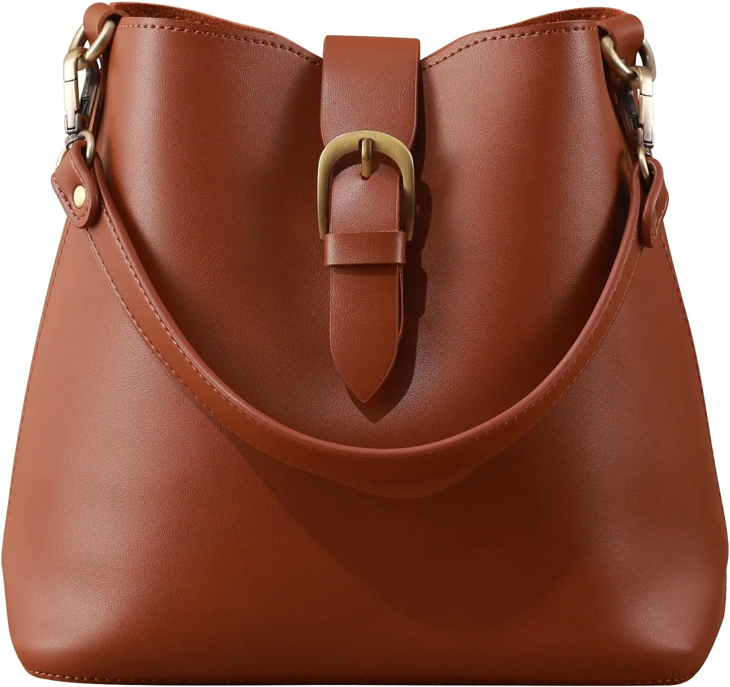 Town Bucket Vegan Leather Bag For Women Hobo Retro Faux Casual Purse Classic Vintage Simple Shoulder Handbag