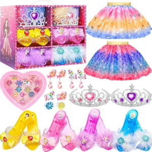 Toys for Girls,Princess Dress Up Clothes for Little Girls,Toddler Princess Girl Toys Age 4-5, 3 4 5 6 7 Year Old Costume Set with Skirts,Shoes,Crowns,Jewery, Ideal Kids Easter Christmas Birthday Gifts