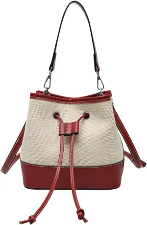Trendy Crossbody Tote for Women - Drawstring Canvas Bucket Bag with Chic Details, Adjustable & Removable Strap