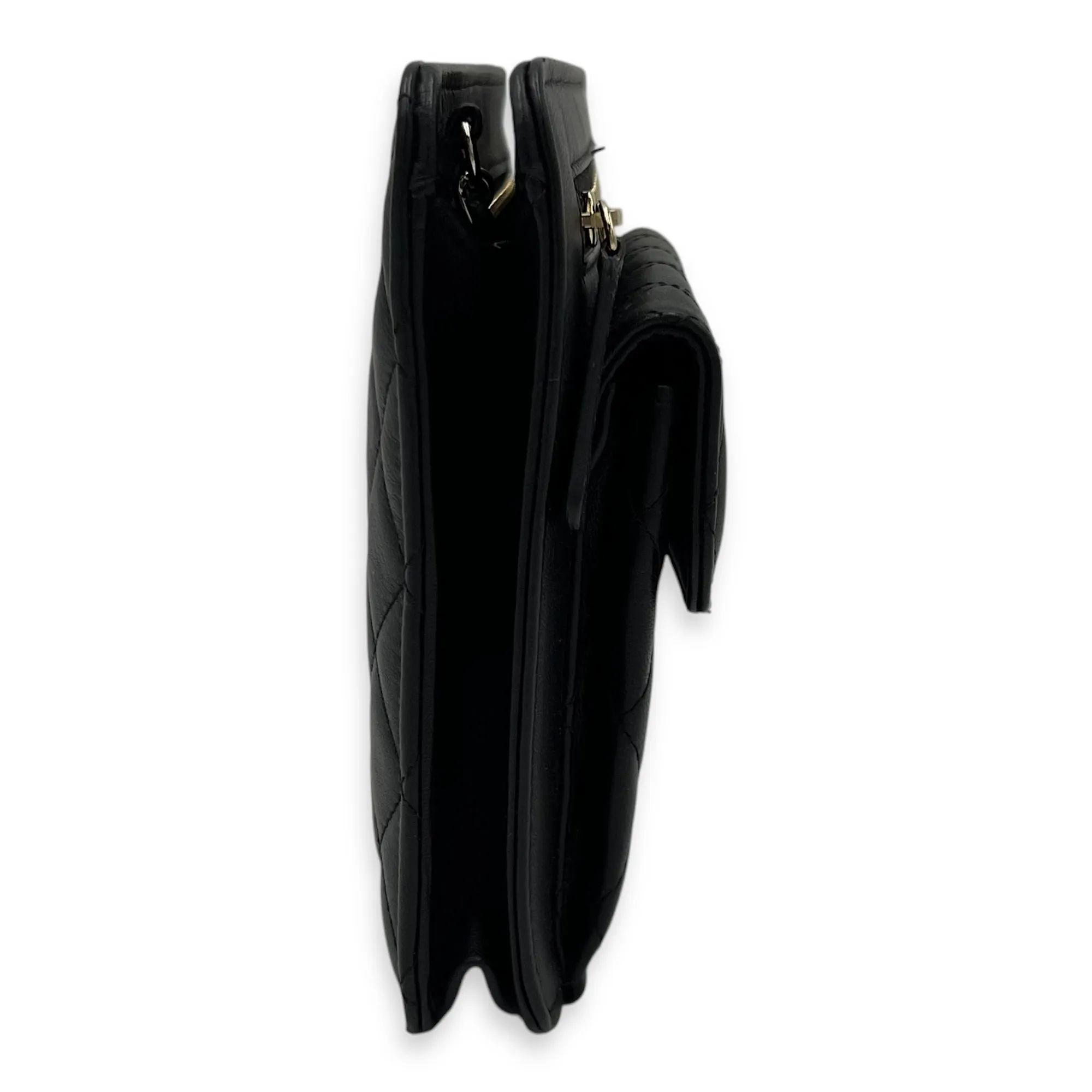 Trendy Front Pocket Black Crossbody Bag in Lambskin, Mixed hardware
