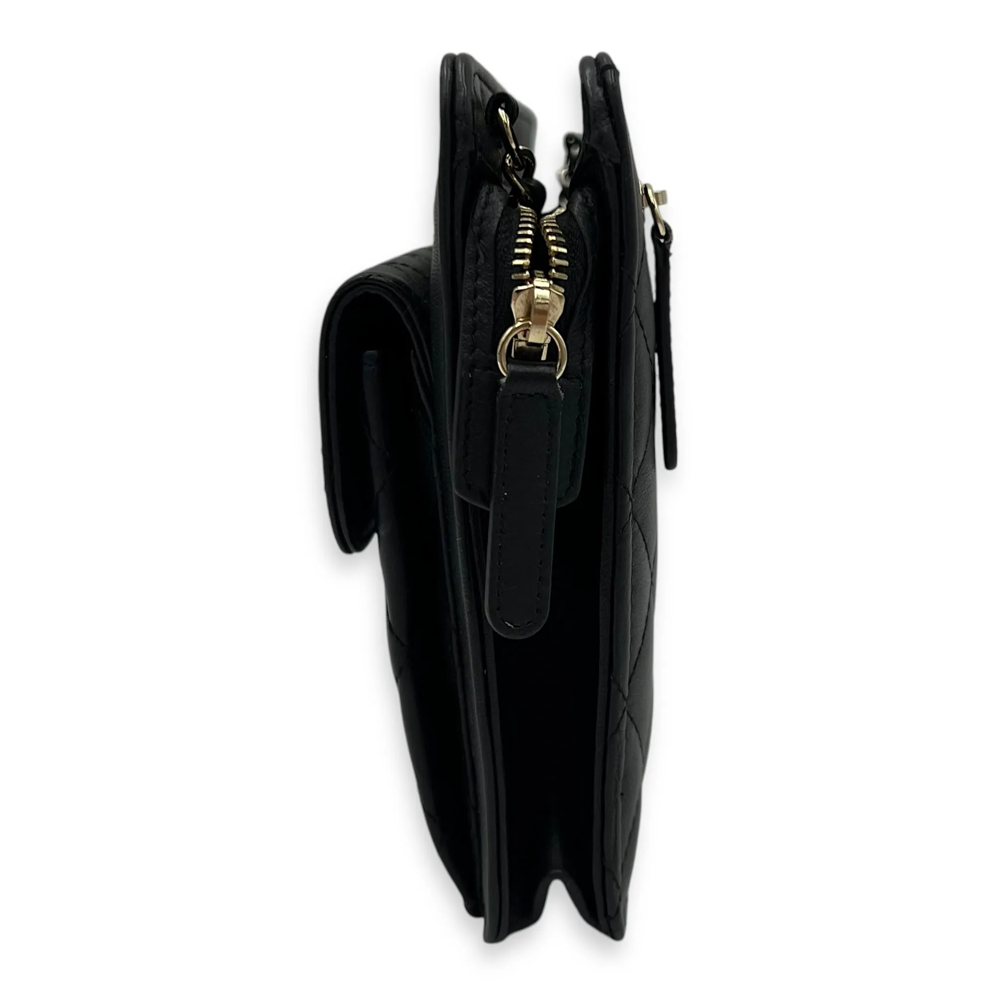 Trendy Front Pocket Black Crossbody Bag in Lambskin, Mixed hardware