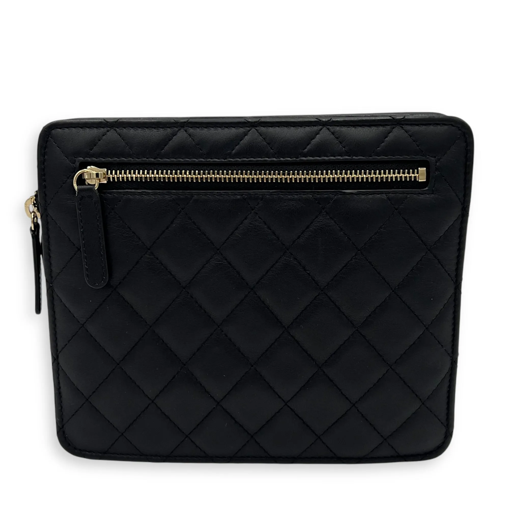 Trendy Front Pocket Black Crossbody Bag in Lambskin, Mixed hardware