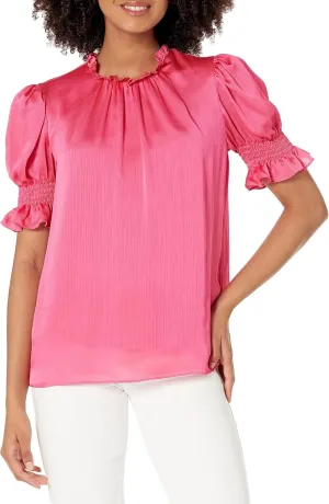 Trina Turk Women's Mock Neck Puff Sleeve Blouse