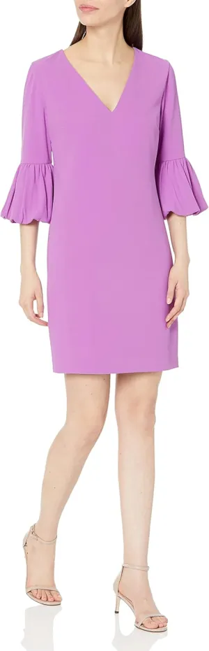 Trina Turk Women's V Neck Puff Sleeve Sheath Dress
