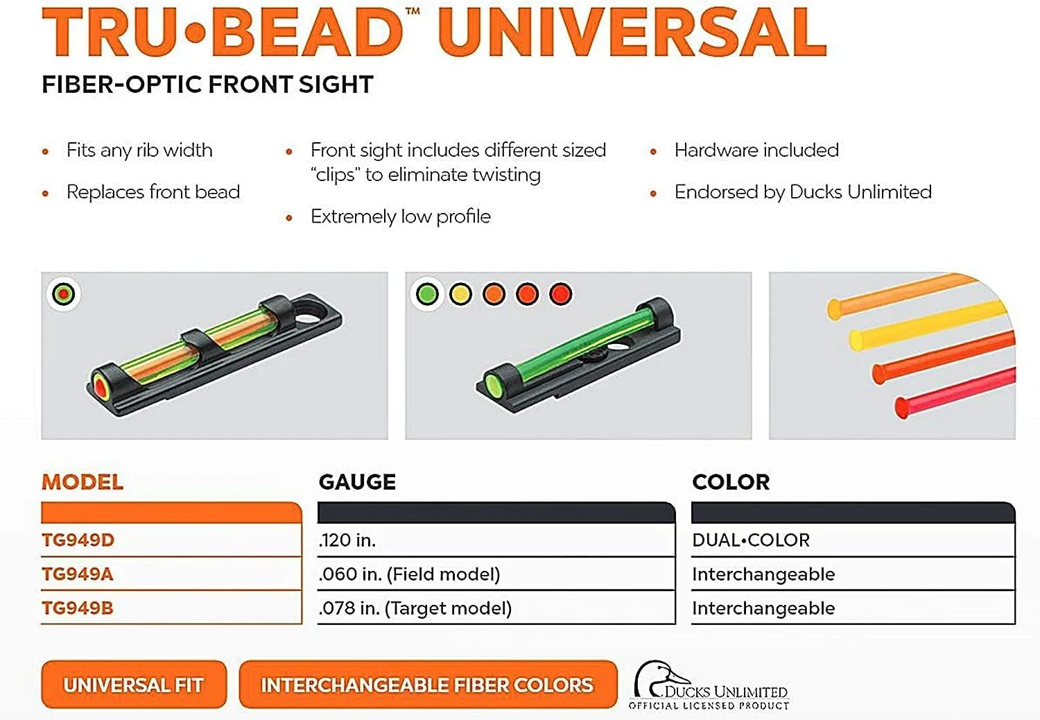 TRUGLO Tru-Bead Fiber Optic Front Sight Universal Fits Shotgun with Vent Rib, Dual Color, Interchangeable Color