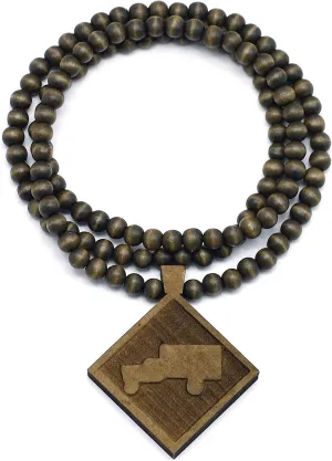 Trukfit Wood Pendant Brown Color Replica with 36 Inch Necklace