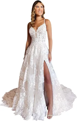 Tulle Beach Wedding Dresses for Women 2025 Lace Appliques Bridal Gown with Train