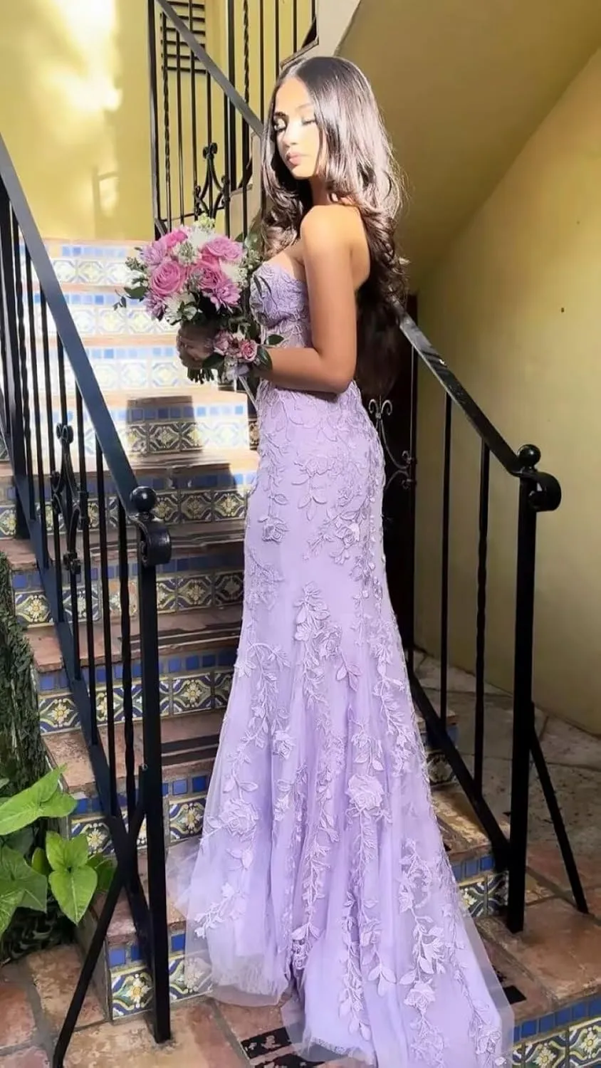 Tulle Lace Appliques Prom Dress 2025 Long Mermaid Strapless Ball Gown Evening Dresses for Women