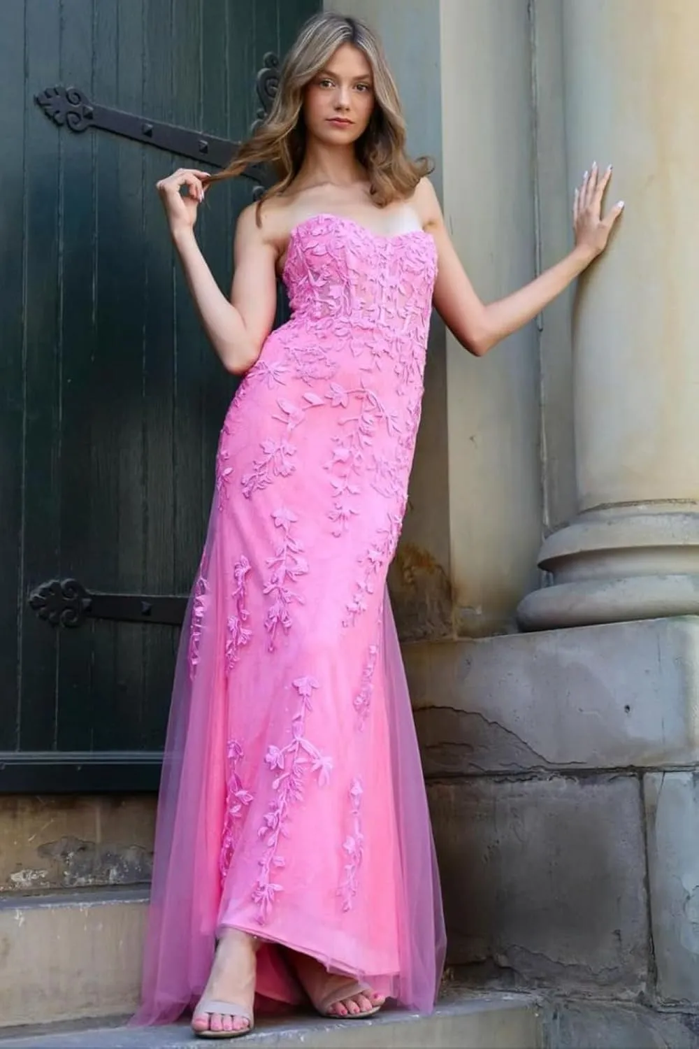 Tulle Lace Appliques Prom Dress 2025 Long Mermaid Strapless Ball Gown Evening Dresses for Women
