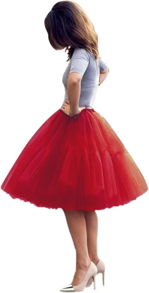 Tulle Skirt,Women's Midi Tulle Tutu Skirt Fluffy Princess Five Layers A line Party Prom Underskirt