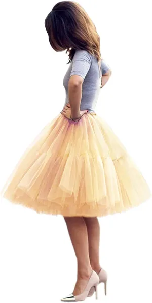 Tulle Skirt,Women's Midi Tulle Tutu Skirt Fluffy Princess Five Layers A line Party Prom Underskirt
