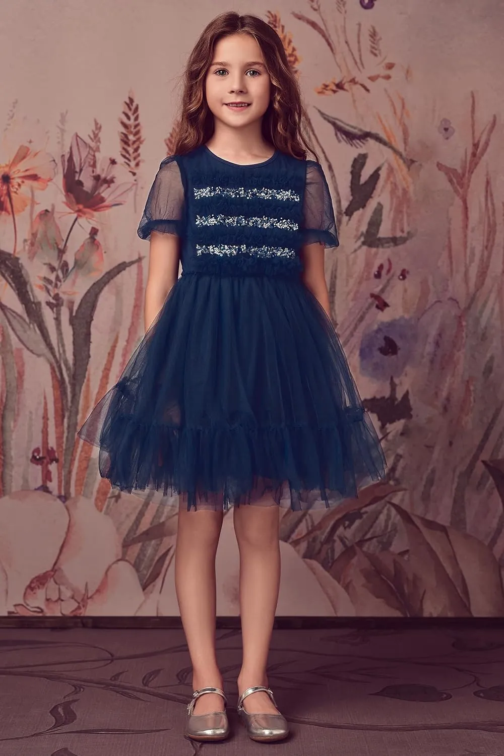 Tutu Dress for Girls - Embroidered Tulle Tiered Layered Flower Toddler Dress for Wedding & Birthday