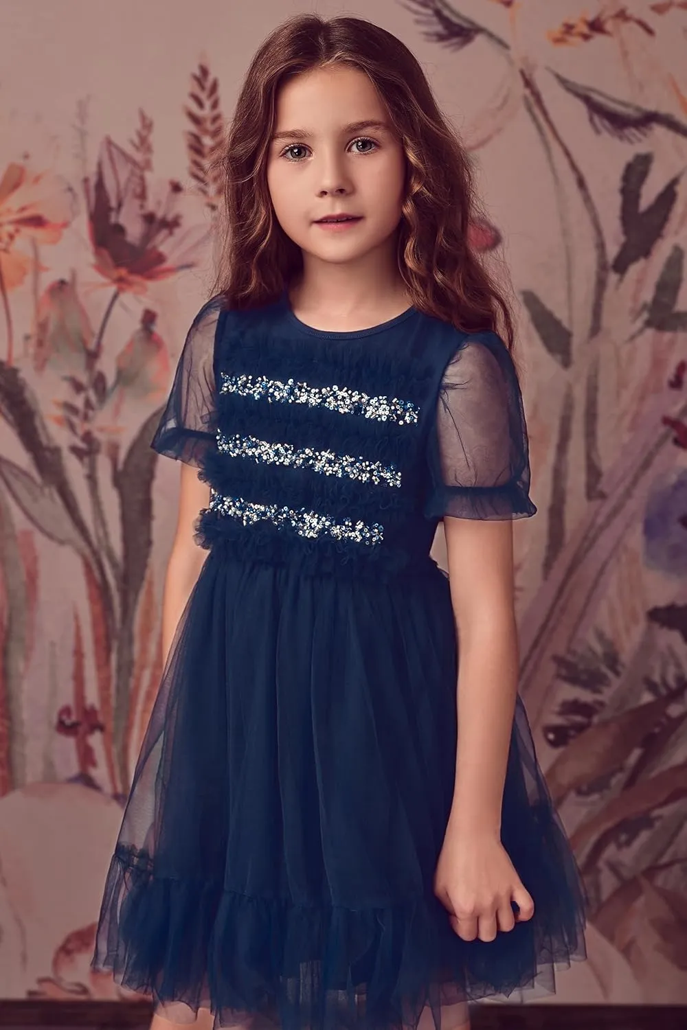 Tutu Dress for Girls - Embroidered Tulle Tiered Layered Flower Toddler Dress for Wedding & Birthday