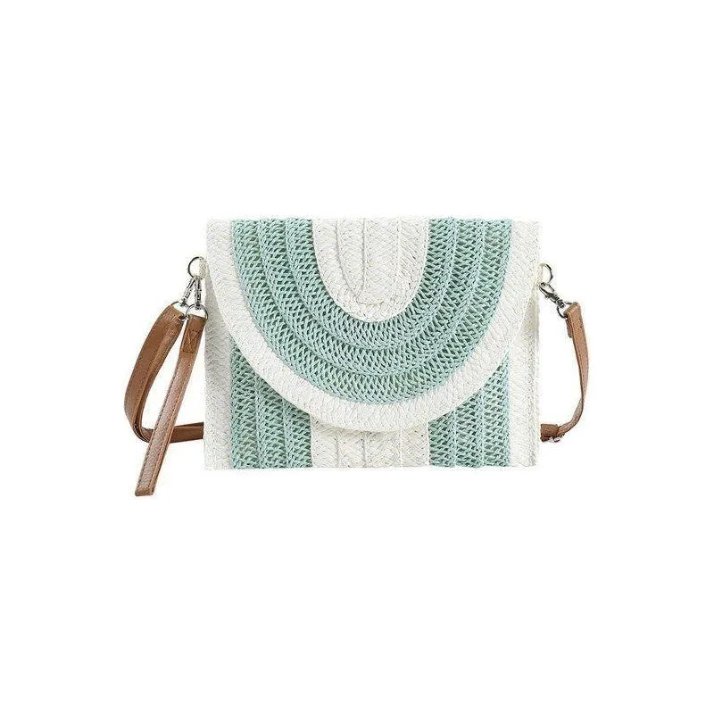 Two Tone and Stripe Pattern Straw Crossbody Bag