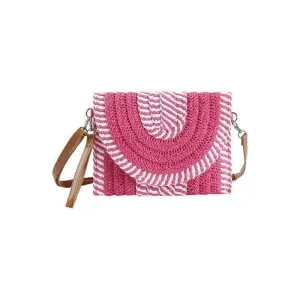 Two Tone and Stripe Pattern Straw Crossbody Bag