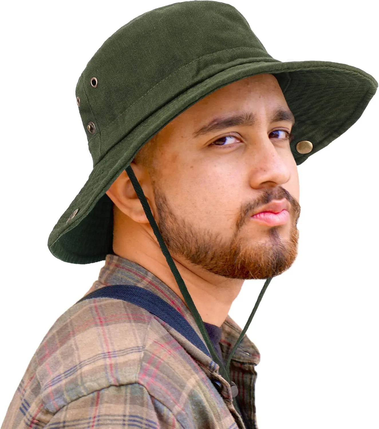 Unisex Cotton Boonie Hat Summer Outdoor Packable Fishing Bucket Hat Beach Sun Hat with String for Women Men