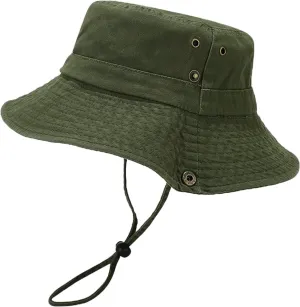 Unisex Cotton Boonie Hat Summer Outdoor Packable Fishing Bucket Hat Beach Sun Hat with String for Women Men