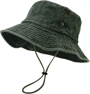 Unisex Cotton Boonie Hat Summer Outdoor Packable Fishing Bucket Hat Beach Sun Hat with String for Women Men