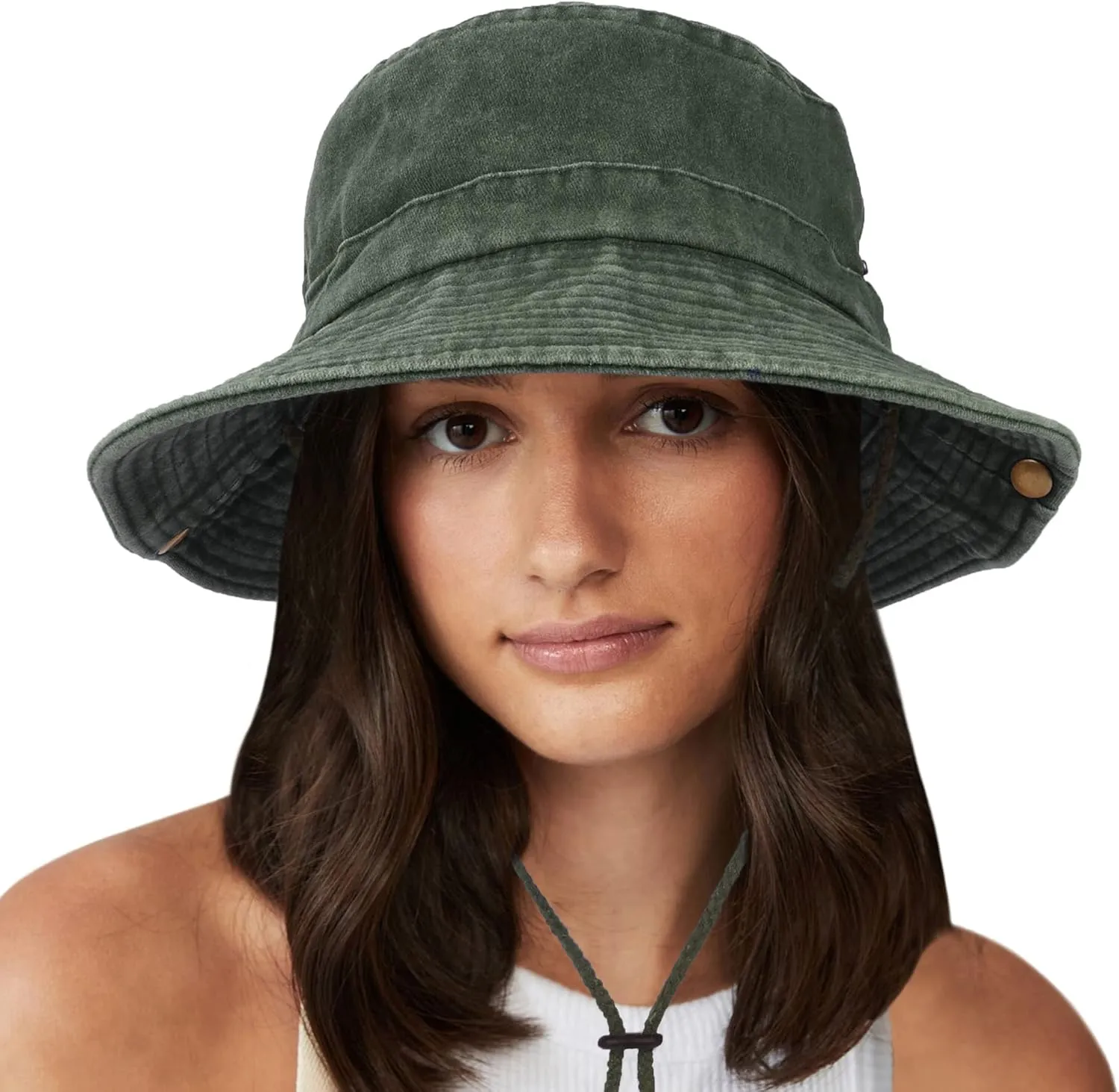 Unisex Cotton Boonie Hat Summer Outdoor Packable Fishing Bucket Hat Beach Sun Hat with String for Women Men