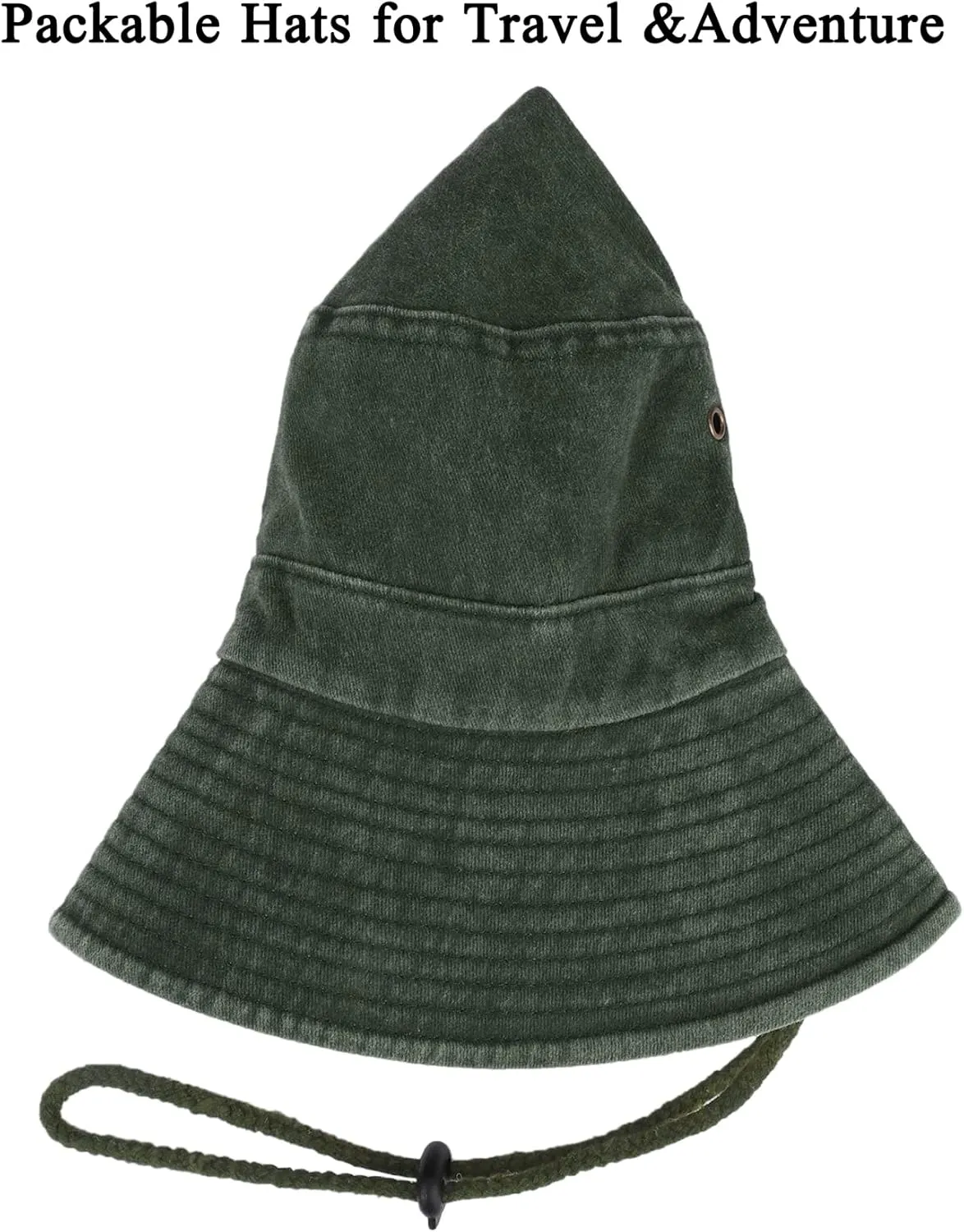 Unisex Cotton Boonie Hat Summer Outdoor Packable Fishing Bucket Hat Beach Sun Hat with String for Women Men