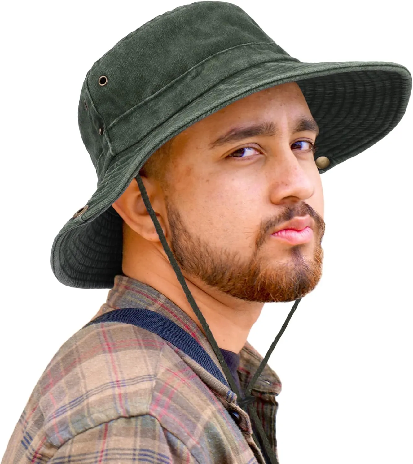 Unisex Cotton Boonie Hat Summer Outdoor Packable Fishing Bucket Hat Beach Sun Hat with String for Women Men