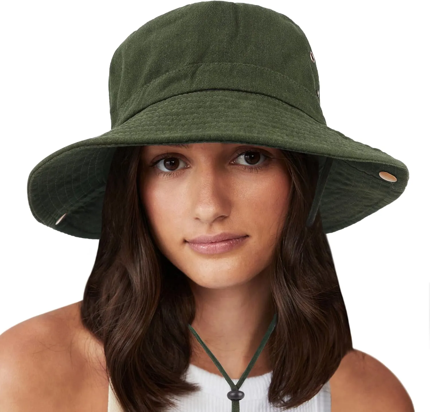 Unisex Cotton Boonie Hat Summer Outdoor Packable Fishing Bucket Hat Beach Sun Hat with String for Women Men