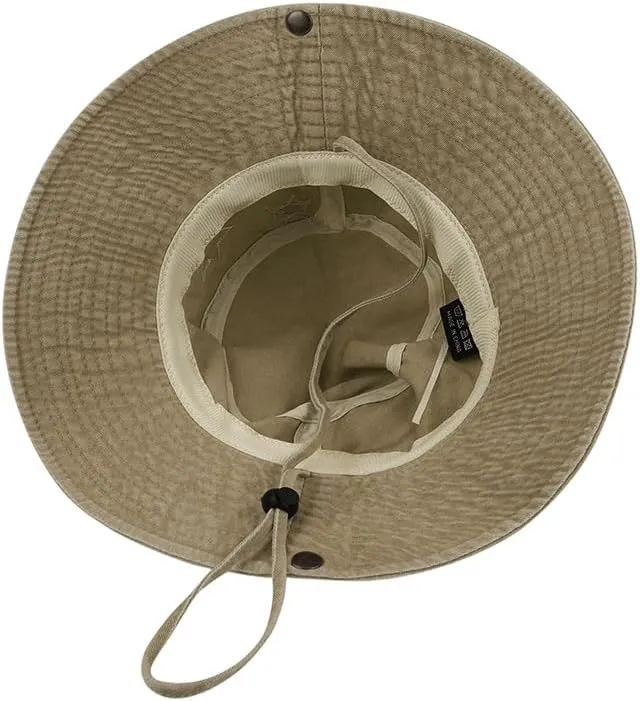 Unisex Cotton Boonie Hat Summer Outdoor Packable Stars Fishing Bucket Hat Beach Sun Hat with String for Women Men