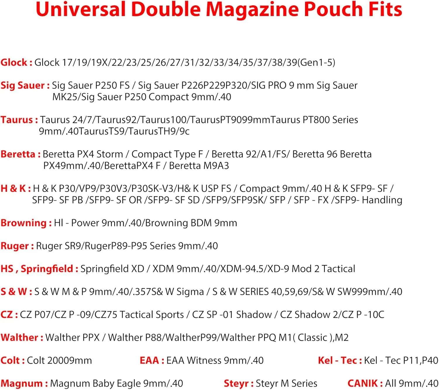 Universal Double Magazine Pouch - Dual Stack Mag Holster with Adjustable Retention for Glock, Sig Sauer, S&W, Beretta, Browning, Taurus, H&K, Springfield, Ruger Pistol Mags