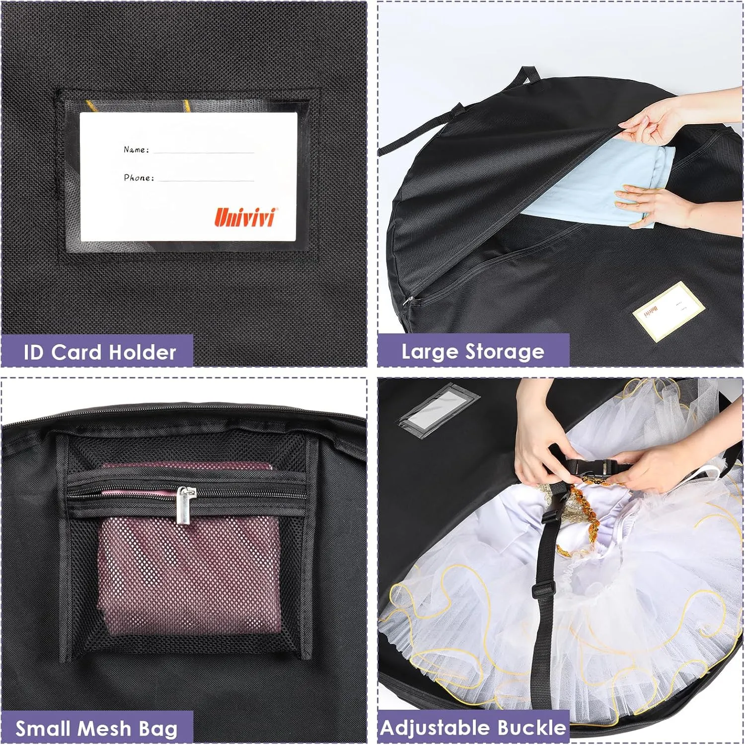 Univivi Tutu Dance Costume Garment Bag, 40 Inch Foldable Garment Bags for Hanging Clothes, Dress Up Storage Bag with Full Zipper for Children Girls