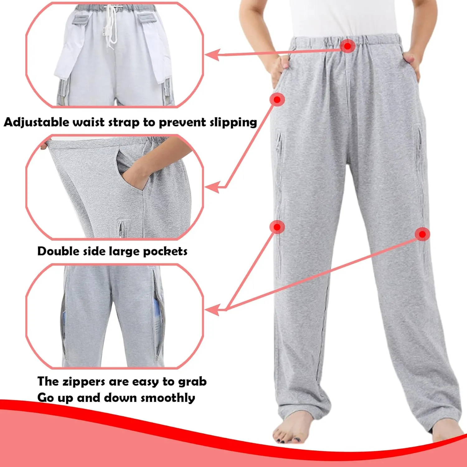 Urine Bag Holder Pants with Zippered Pockets,Incontinence Catheter Pants,Urine Bag Holder Trousers for Nephropathy Nephrostomy,Cystostomy,Eelderly