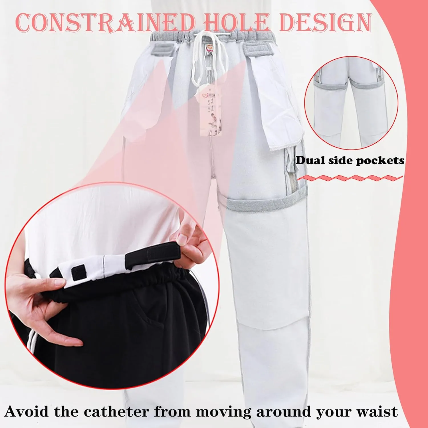 Urine Bag Holder Pants with Zippered Pockets,Incontinence Catheter Pants,Urine Bag Holder Trousers for Nephropathy Nephrostomy,Cystostomy,Eelderly