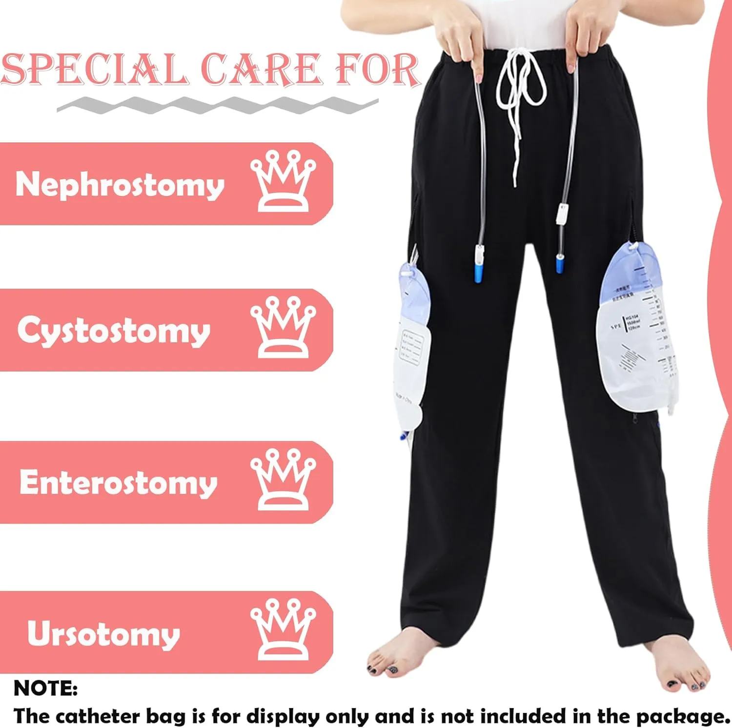 Urine Bag Holder Pants with Zippered Pockets,Incontinence Catheter Pants,Urine Bag Holder Trousers for Nephropathy Nephrostomy,Cystostomy,Eelderly