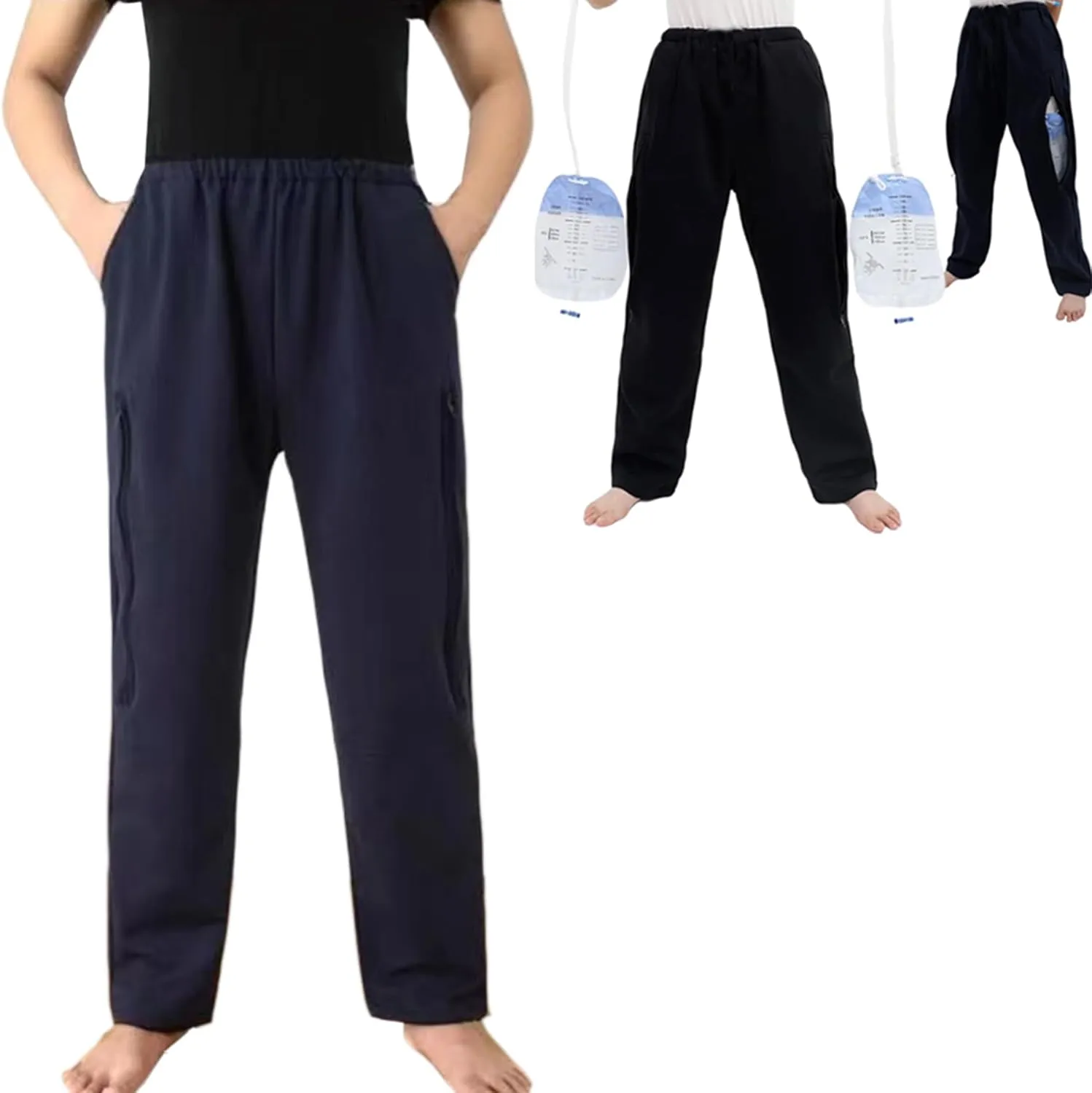 Urine Bag Holder Pants with Zippered Pockets,Incontinence Catheter Pants,Urine Bag Holder Trousers for Nephropathy Nephrostomy,Cystostomy,Eelderly