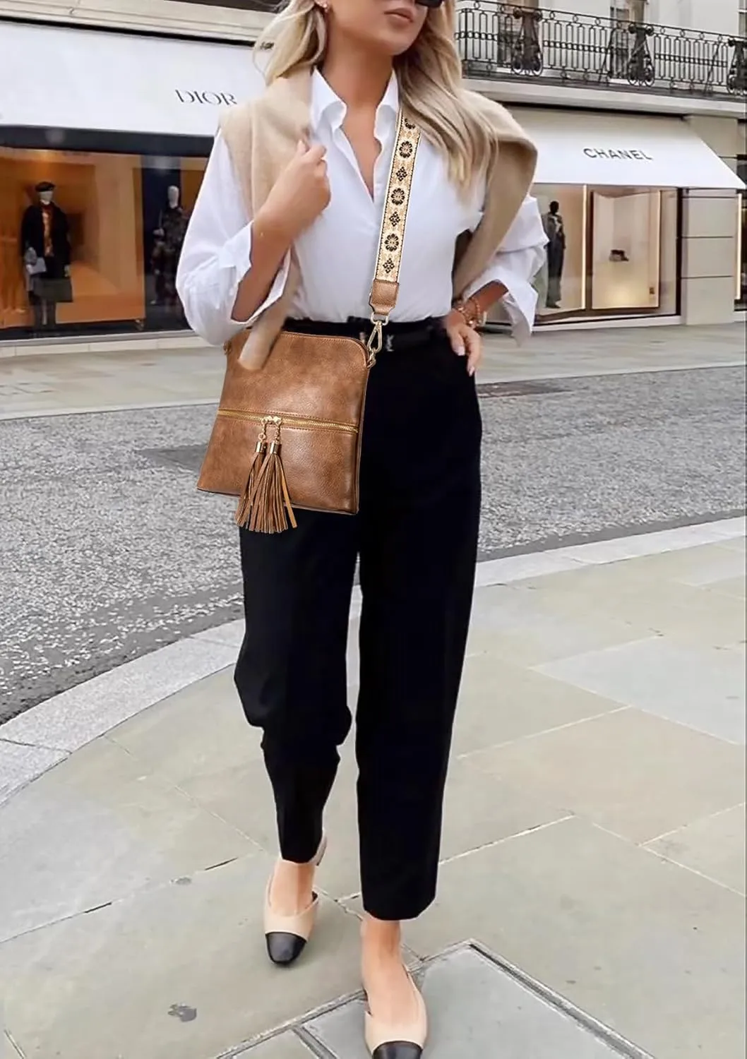 Uromee Crossbody Bags for Women Trendy Vegan Leather Multi Pocket Tassel Ladies Shoulder Handbag Purse Adjustable Strap