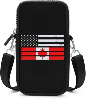 U.S Canada Flag Women Crossbody Phone Purse Adjustable Strap Cell Phone Shoulder Bag Small Belt Bag