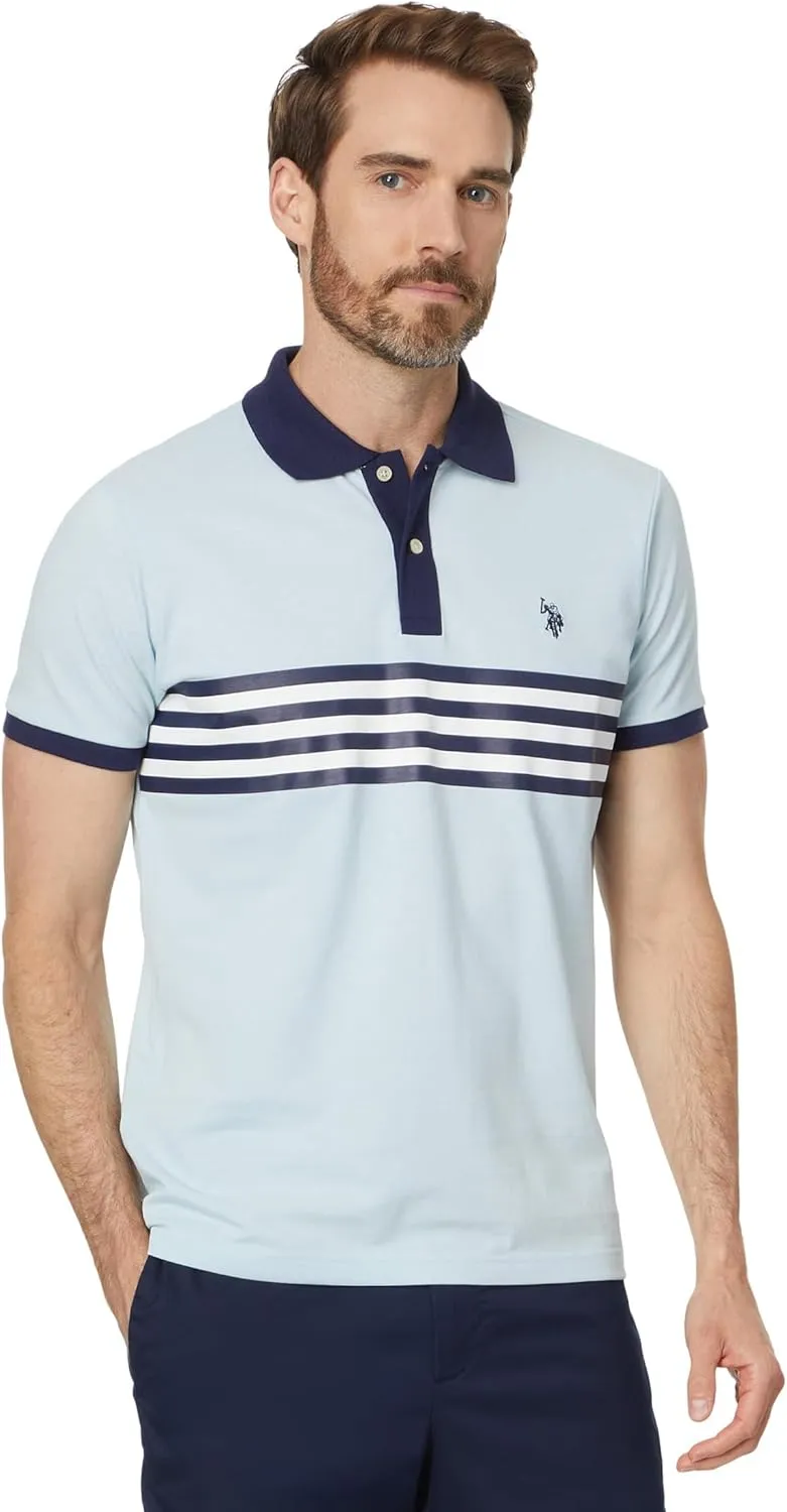 U.S. Polo Assn. Men's Short Sleeve Slim Fit Printed Chest Stripe Pique Polo Shirt